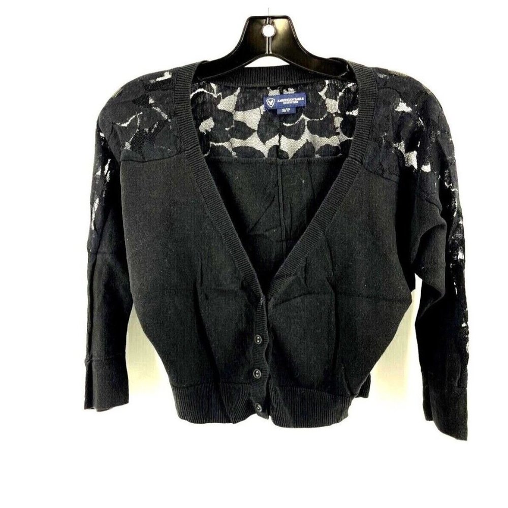 American Eagle Outfitters Black Women's Knit Cardigan Sweater Size SP Lace Top